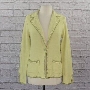 Vintage White Warren Knit Chartreuse Cardigan Cotton Sweater